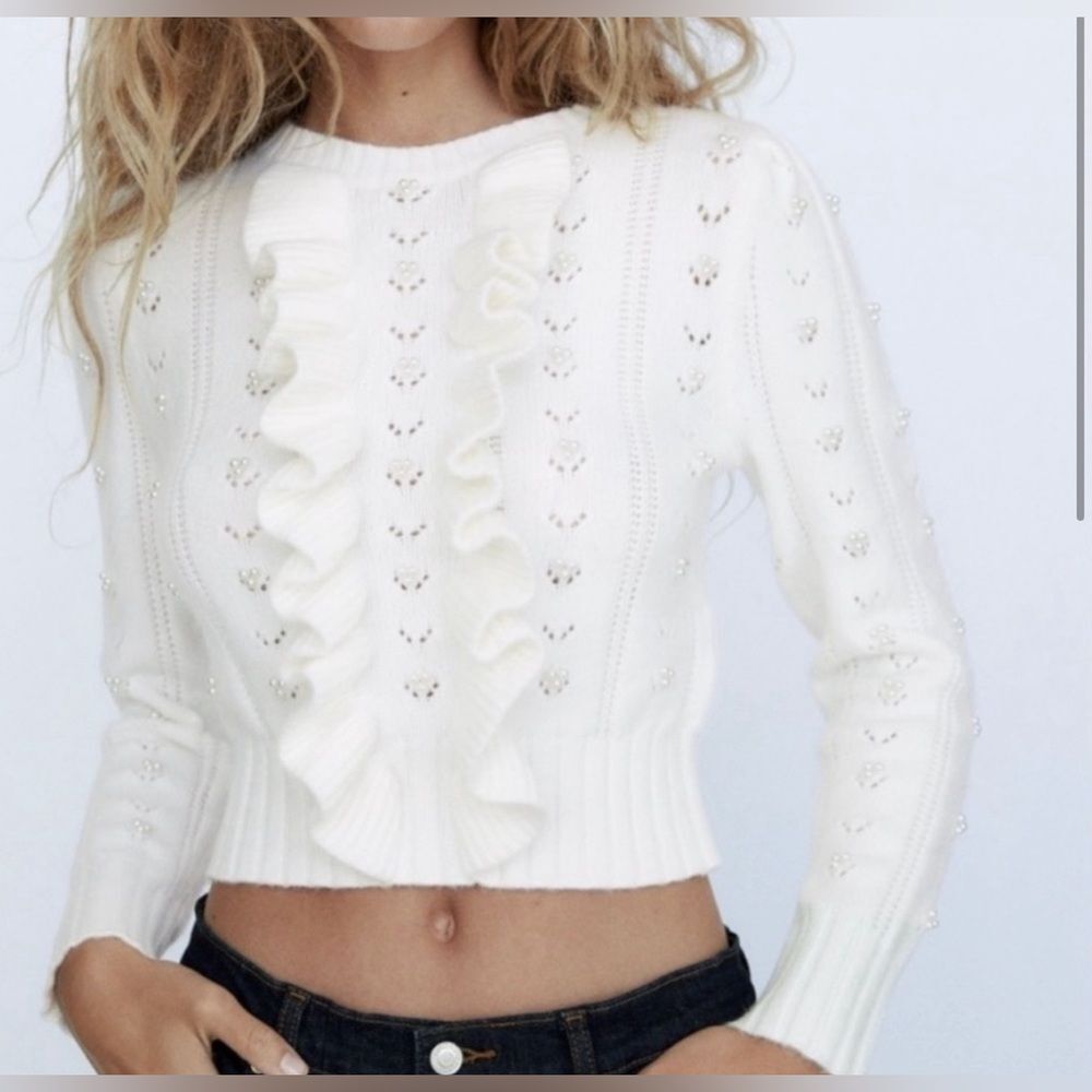 Industry Republic Clothing Knit Sweater with "Pearl" and Frill Detail Size M EUC
